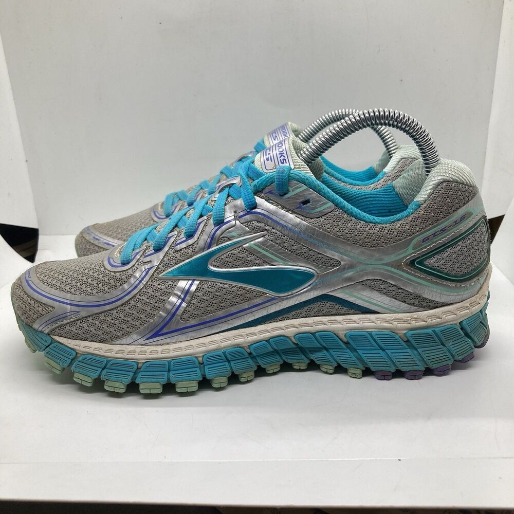 Brooks Adrenaline GTS 16 Womens Size 9 Silver Teal Running Shoes Sneakers